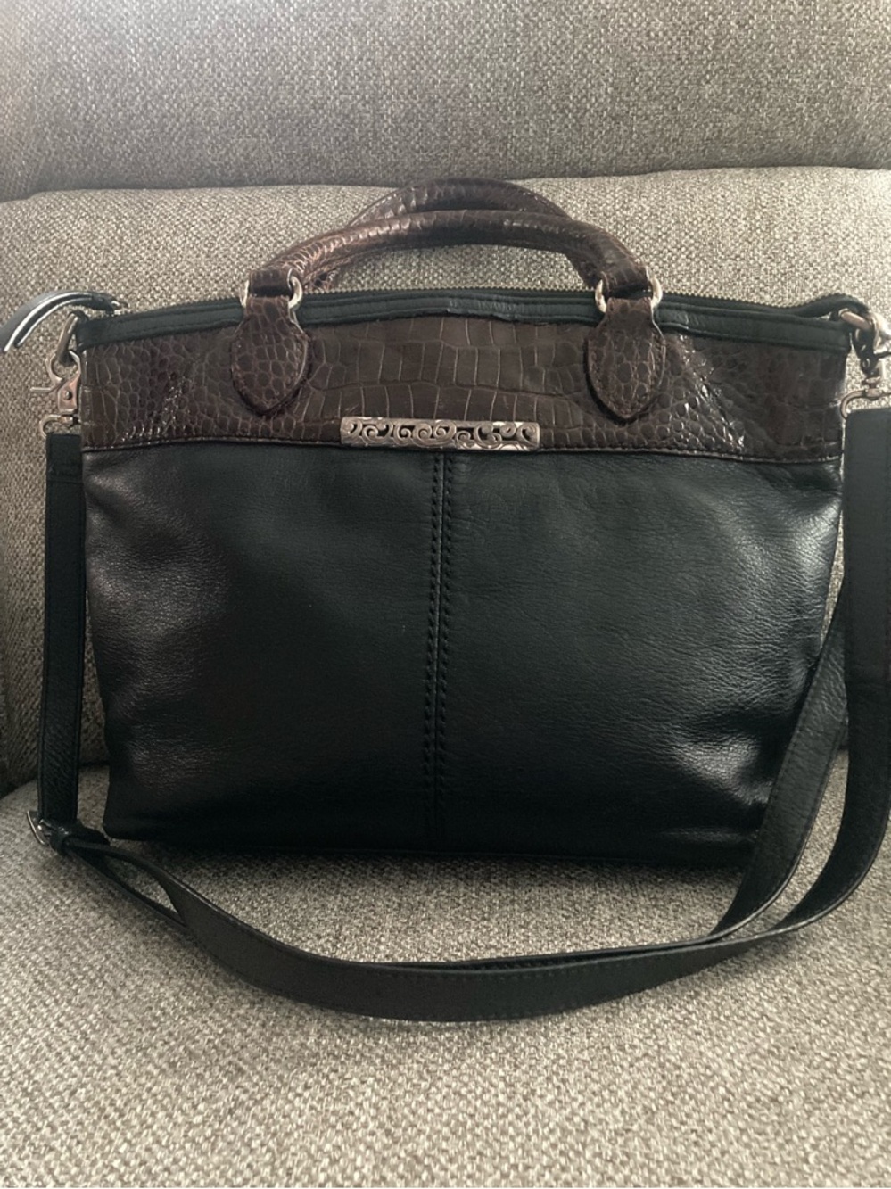 Brighton Leather Two-Tone Brown & Black Satchel Bag